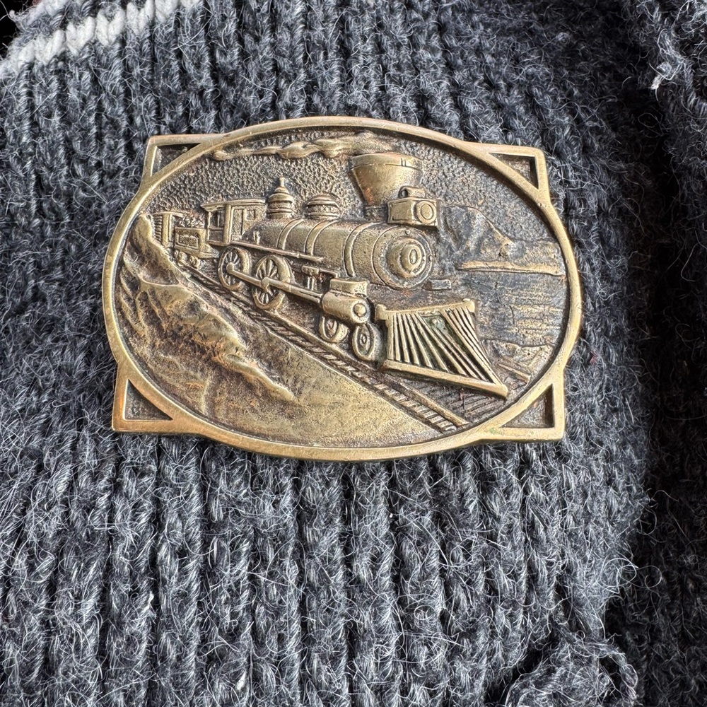 Vintage Train Belt Buckle in Gold